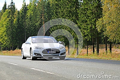 Tesla Model S Electric Car on the Road Editorial Stock Photo